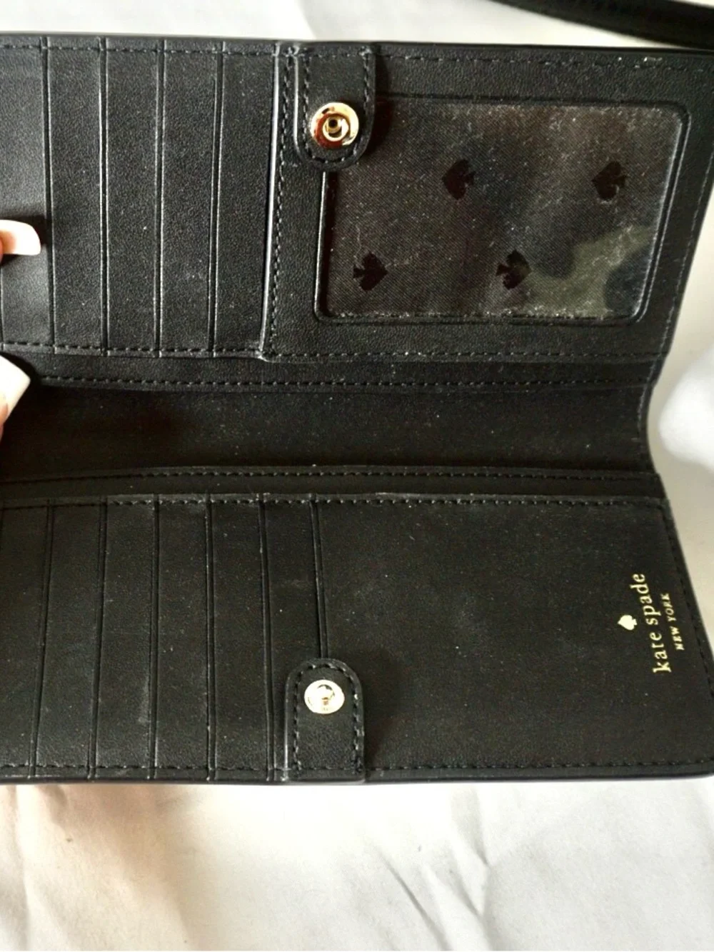 kate spade black Saffiano Zip-Around Continental Wallet